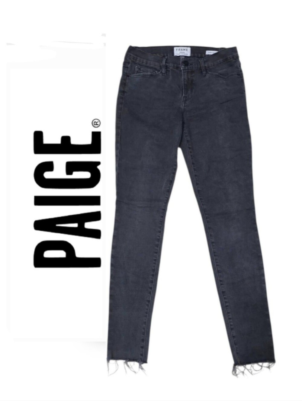 FRAME Le Skinny de Jeanne Jeans Muddy Waters Black Raw Hem Size 29
